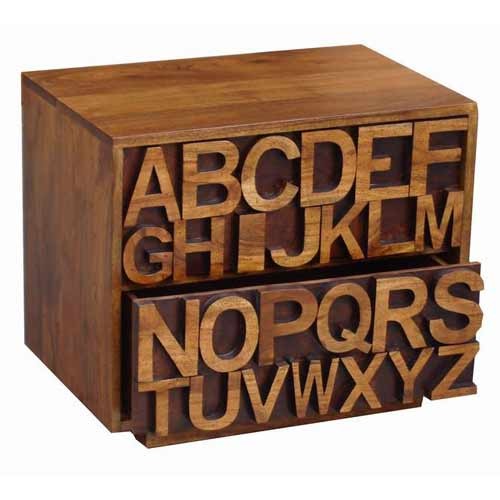 Acacia Lisbon Alphabet Bedside 2 Drawer Cabinet